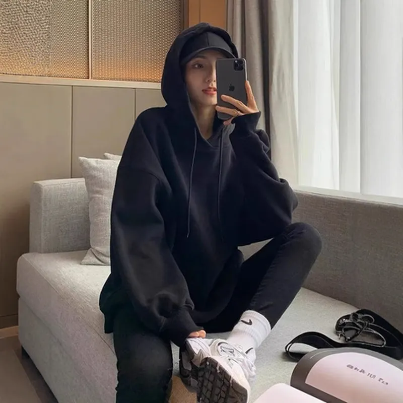 小个子套头卫衣女慵懒风韩版宽松春秋季连帽上衣长袖外头薄款新款