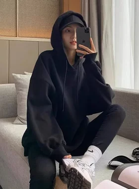 小个子套头卫衣女慵懒风韩版宽松春秋季连帽上衣长袖外头薄款新款