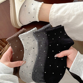 花边袜子女短袜春夏季 透气船袜女 ins潮日系miu风波点棉袜夏天薄款