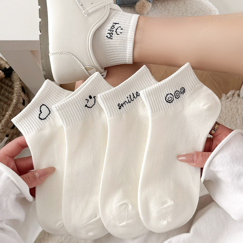 无骨白色袜子女短袜春夏季薄款透气棉袜2026新款爆款百搭运动船袜