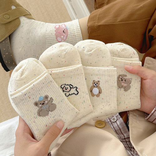 卡通点子纱袜子女中筒袜棉袜春夏款ins潮日系可爱学院风秋冬长袜