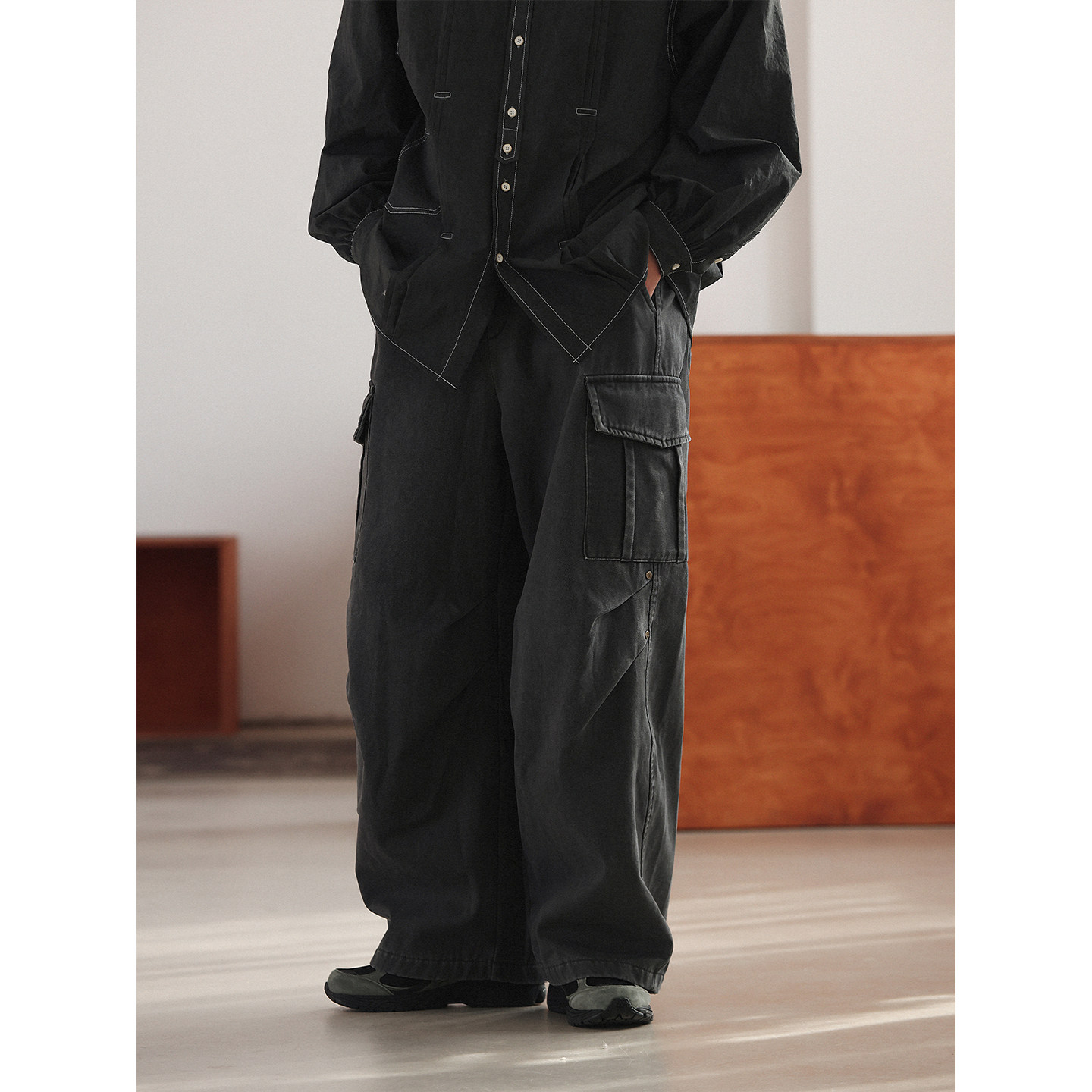 NOEARS日系复古灰色加绒工装长裤秋冬宽松直筒设计感多口袋休闲裤,男装,休闲裤,淘宝优惠券,粉丝福利购,淘宝优惠卷