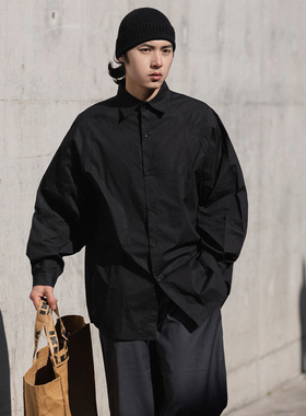 NOEARS黑色武士休闲痞帅工装衬衫男长袖薄款夏港风日系衬衣宽松