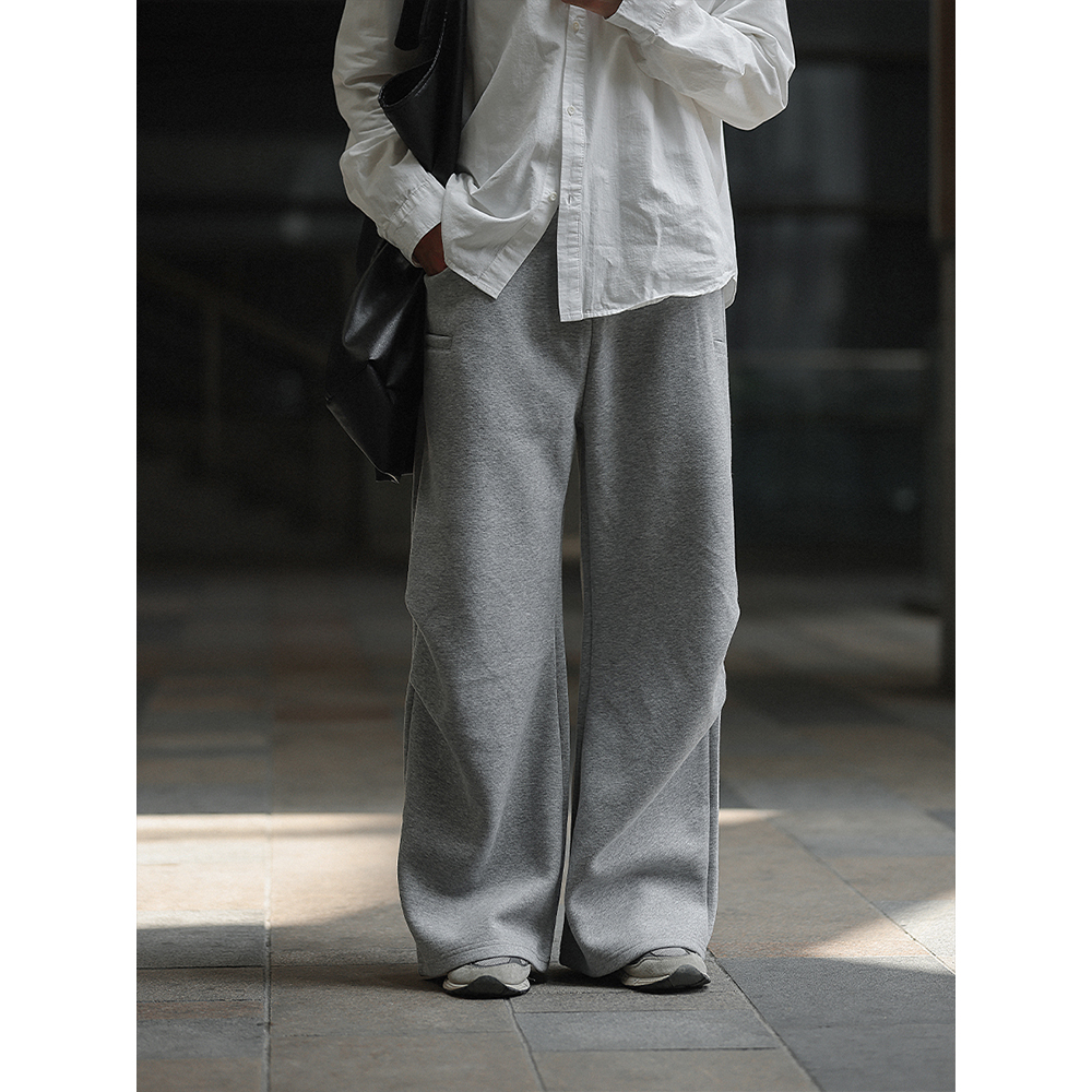 NOEARS日系复古花灰色松紧腰抽绳设计感宽松卫裤秋季直筒休闲长裤