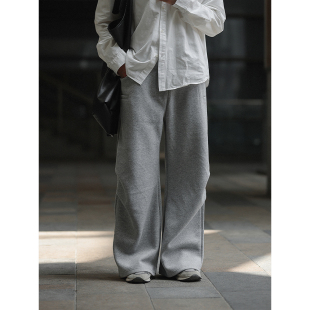 NOEARS日系复古花灰色松紧腰抽绳设计感宽松卫裤 春秋直筒休闲长裤