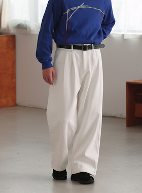 NOEARS冬季宽松加绒白色长裤日系少年感直筒复古休闲加厚牛仔裤