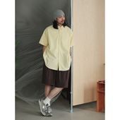 方领衬衫 NOEARS夏季 复古cityboy奶黄色短袖 日系宽松贴袋叠穿衬衣
