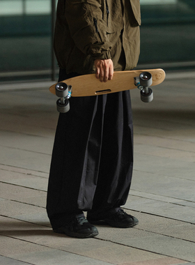 NOEARS黑色山本风武士裤子宽松大褶分割工装长裤日系复古设计感潮