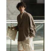 NOEARS奶茶色双排扣休闲少年感西装 外套男高级感春夏宽松日系西服