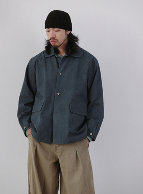 NOEARS春秋复古藏蓝色宽松落肩袖工装外套日系翻领痞帅休闲夹克