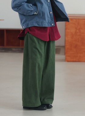 NOEARS日系cityboy绿色宽松直筒休闲裤春秋复古设计感大口袋长裤