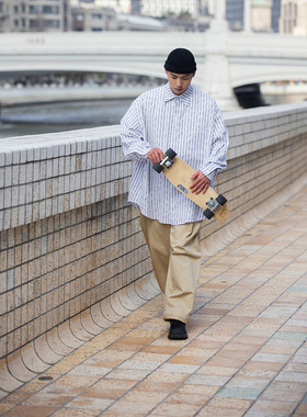 NOEARS日系白色条纹衬衫男通勤宽松cityboy休闲衬衣大码情侣装潮