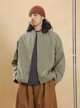 NOEARS日系复古水洗军绿色立领拉链夹克春季宽松痞帅工装上衣外套