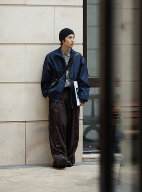 NOEARS日系藏青色宽松学院风立领宽松薄外套cityboy教练夹克男ins