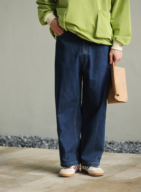 NOEARS日系复古蓝色直筒基础款水洗牛仔裤秋冬cityboy宽松长裤