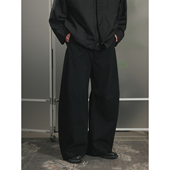 日系复古风水洗街头风牛仔裤 NOEARS春季 黑色通勤弯刀宽松休闲长裤