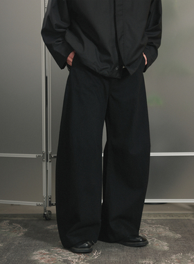 NOEARS春季黑色通勤弯刀宽松休闲长裤日系复古风水洗街头风牛仔裤