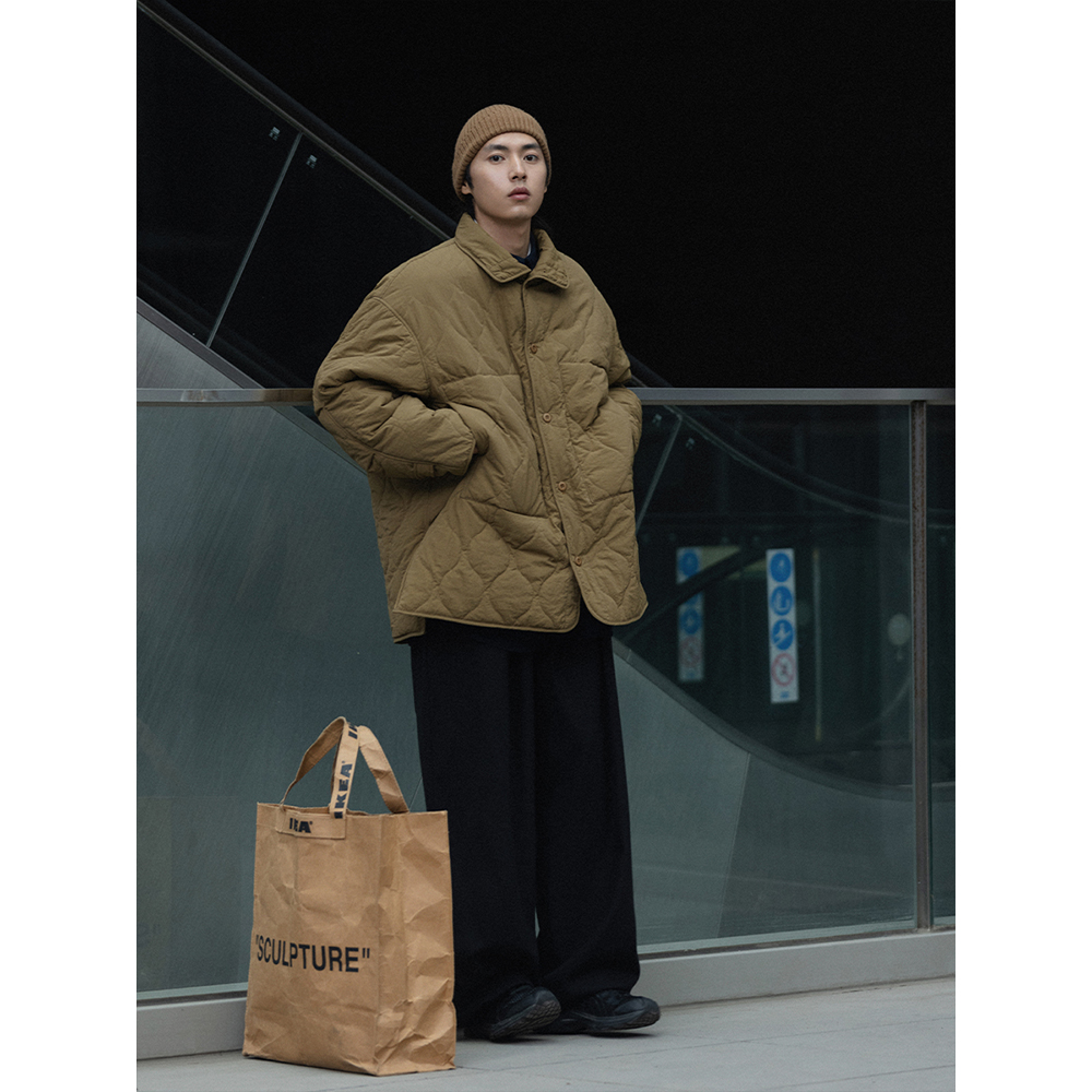 NOEARS翻领宽松日系cityboy卡其色工装外套男冬内胆棉服夹克ins潮