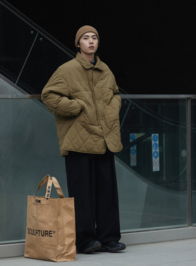NOEARS翻领宽松日系cityboy卡其色工装外套男冬内胆棉服夹克ins潮