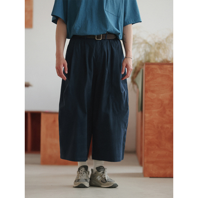 NOEARS夏季藏青色宽松显瘦直筒复古八分裤日系设计感阔腿休闲裤