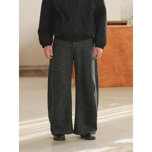 NOEARS加绒豹纹灰弯刀长裤子痞帅cleanfit阔腿裤加厚休闲日系垂感