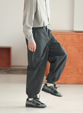 NOEARS日系cityboy做旧黑色束脚直筒长裤冬季松紧腰宽松休闲裤