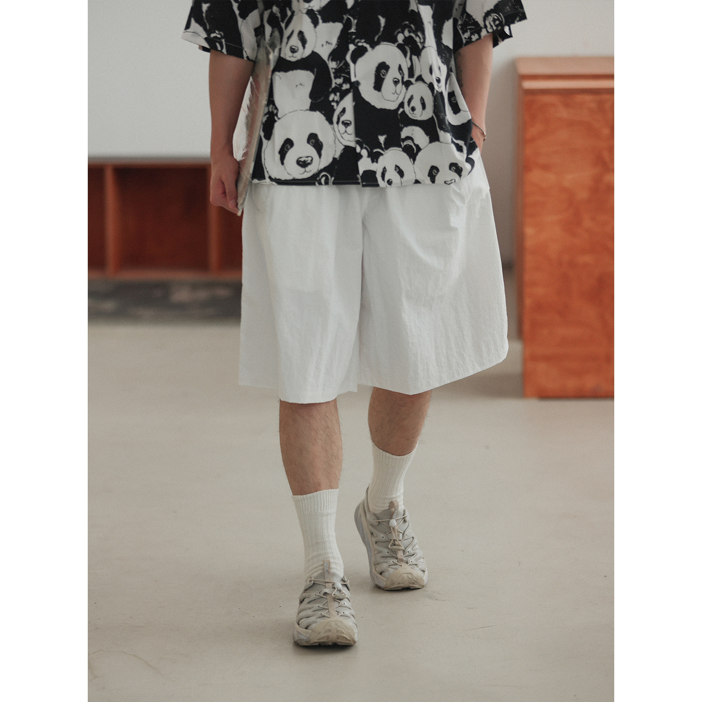 NOEAR日系复古直筒宽松白色五分休闲裤夏季cityboy工装休闲短裤男