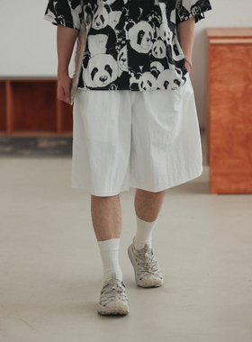 NOEAR日系复古直筒宽松白色五分休闲裤夏季cityboy工装休闲短裤男