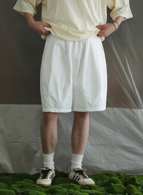 NOEARS日系复古cityboy白色休闲灯笼短裤春夏复古松紧腰五分裤