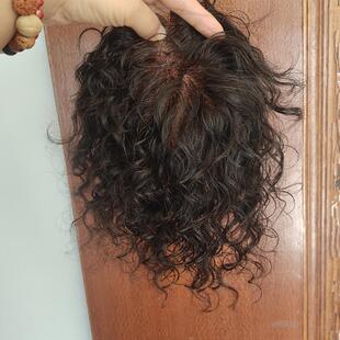 假发片女头顶大面积手织卷发全真发遮白发蓬松增发量小卷补发片