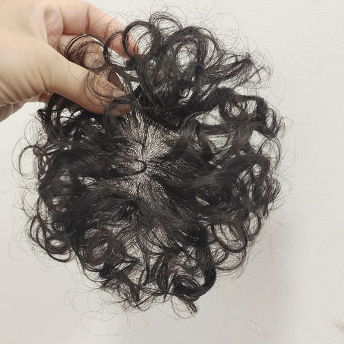 轻薄款短卷发假发片全手织持久烫蓬松遮头旋真发遮白发头顶补发片