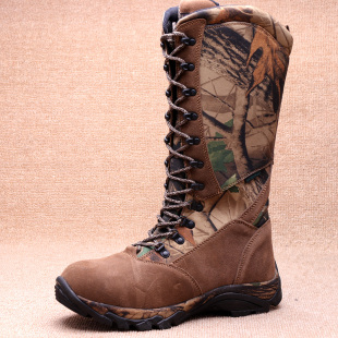 户外防水迷彩战术靴高帮侧拉链高筒靴男防蛇咬男士真皮机车狩猎靴