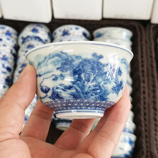 青花瓷山水压手杯景德镇陶瓷柴窑主人杯个人专用茶杯高档男士单杯