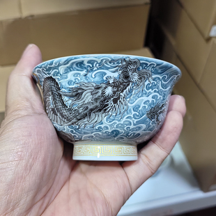 青花海水墨龙茶杯景德镇陶瓷功夫茶具压手杯龙纹主人杯单杯喝茶杯