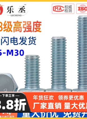 8.8级镀锌外六角螺丝高强度加长螺栓盒装M6M8M10M12M14M16M18M20M