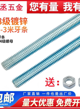 国标4.8级镀锌一米丝杆螺杆螺母套装三米吊顶牙条丝杠全螺纹螺栓