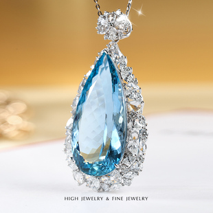 经典 海蓝宝系列 超大颗·18K白金超级圣玛利亚海蓝宝吊坠 珠宫