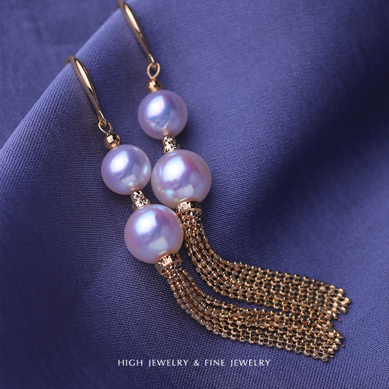 珠宫＜流苏耳环＞新款天女18K黄金耳饰耳钩日本Akoya海水珍珠