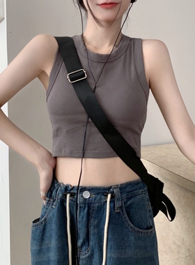 吊带背心女内搭白色打底外穿带胸垫美背背心抹胸一体短款上衣薄款