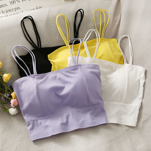 新款 冰丝内衣女抹胸上衣百搭吊带背心带胸垫防走光裹胸学生内搭夏