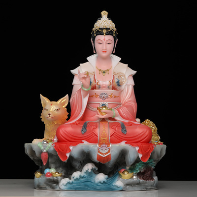 觉缘阁汉白玉彩绘九尾狐供奉神像