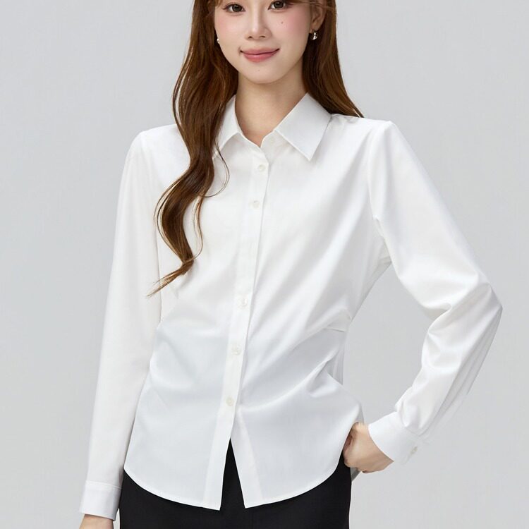 高级感修身收腰长袖白色衬衫女2026秋季新款通勤面试职业正装上衣