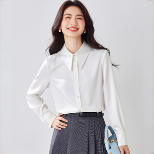 法式醋酸缎面白色衬衫女长袖2026春秋高级感OL通勤上衣职业工作服