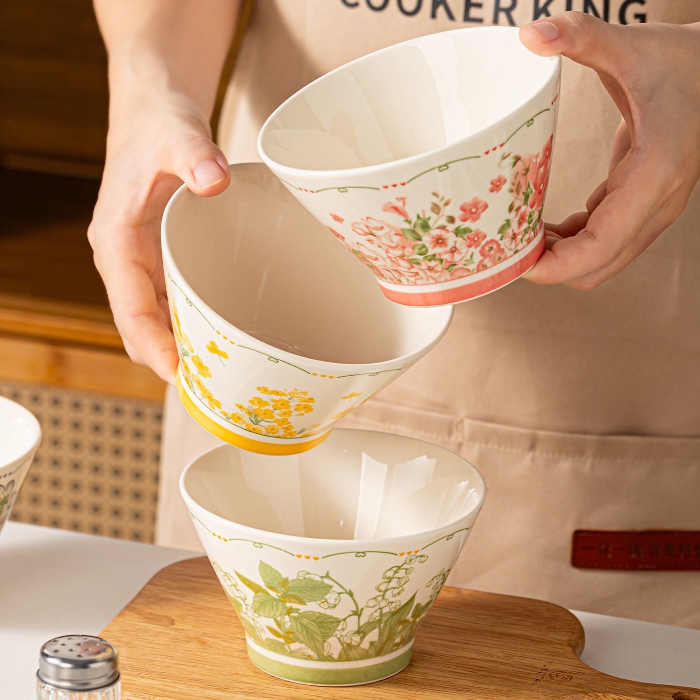 因瓷欢喜欧式田园风陶瓷斗笠碗高颜值米饭碗甜品碗家用釉下彩餐具,餐饮具,碗,淘宝优惠券,粉丝福利购,淘宝优惠卷