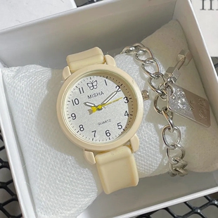 ins奶油黄青春校园显白手表女款小众森女系高颜值初高中学生简约