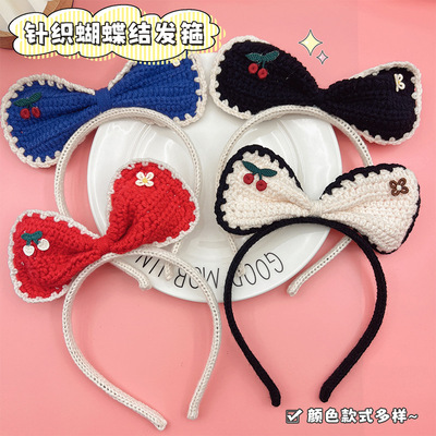 手工钩织毛线蝴蝶结发箍