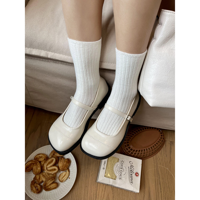 一拾方「昭和公园」小众丑萌 大圆头简约一字设计 油蜡皮玛丽珍鞋