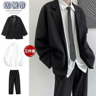 西服男士 外套韩版 春秋季 禁欲系黑色西服套装 宽松帅气外套男一套