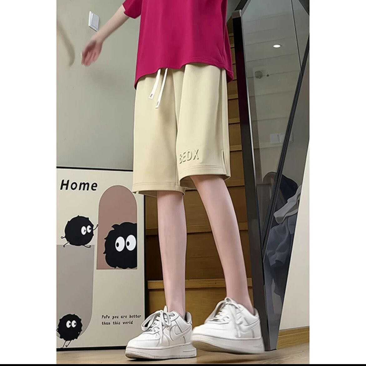 短裤男士夏季潮牌冰丝薄款透气钢印直筒裤子男生夏天休闲五分中裤