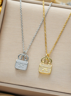 【钛钢】高端轻奢感满钻H包项链吊坠时尚网红 锁骨链饰品批发